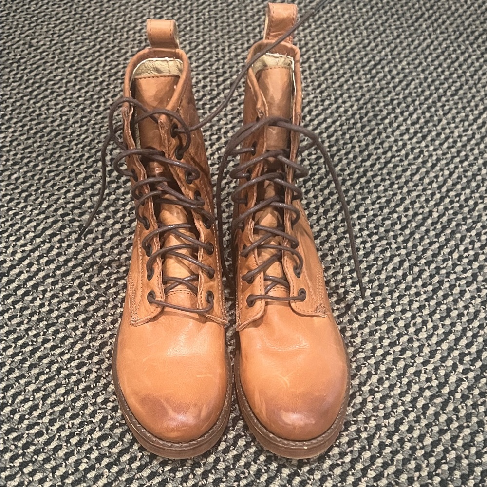 Frye Brown Leather Lace-Up Boots